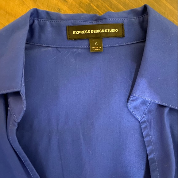 Express Cobalt Blue Wrap-Front Blouse. Size Small. - Picture 3 of 5
